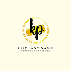 Initial KP handwriting logo, and brush circle template 