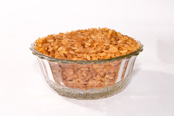 Close up Rice devzira Red with white background 