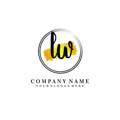 Initial LW handwriting logo, and brush circle template 