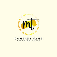 Initial MT handwriting logo, and brush circle template 