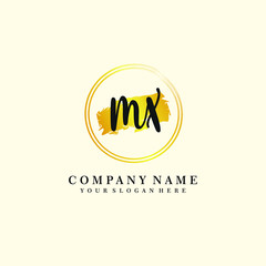 Initial MX handwriting logo, and brush circle template 