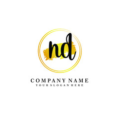 Fototapeta premium Initial ND handwriting logo, and brush circle template 