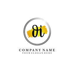 Initial OI handwriting logo, and brush circle template 