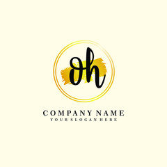 Initial OH handwriting logo, and brush circle template 