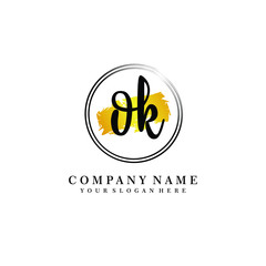 Initial OK handwriting logo, and brush circle template 