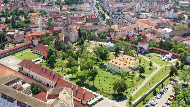 Aerial view of Medieval Fortress and the city of Targu Mures, Romania