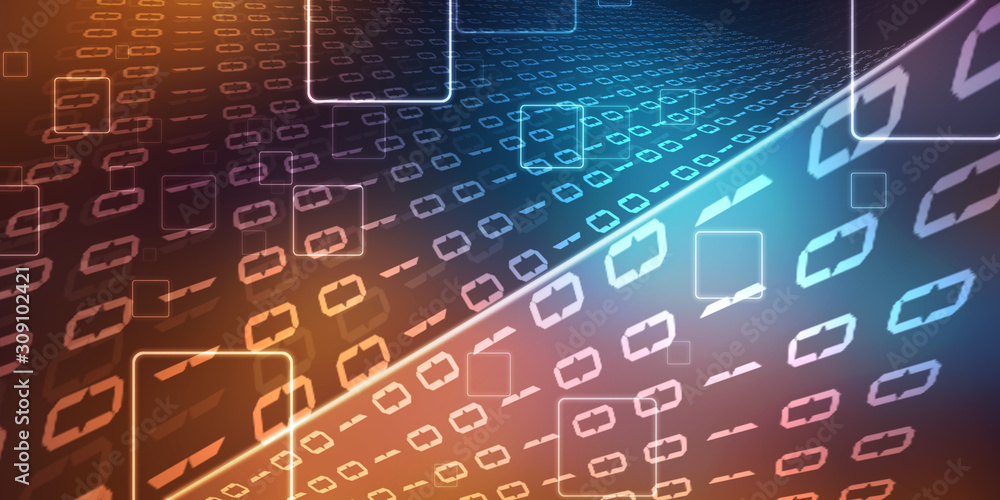Poster 2d illustration abstract digital binary data on computer screen