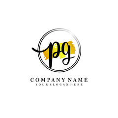 Initial PG handwriting logo, and brush circle template 
