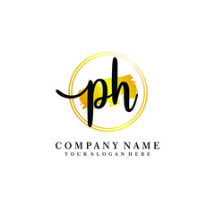 Initial PH handwriting logo, and brush circle template 