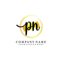 Initial PN handwriting logo, and brush circle template 