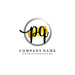 Initial PQ handwriting logo, and brush circle template 