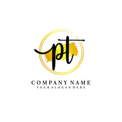 Initial PT handwriting logo, and brush circle template 