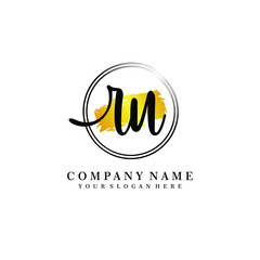Obraz premium Initial RU handwriting logo, and brush circle template 