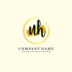 Initial UH handwriting logo, and brush circle template 