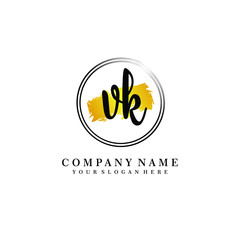 Initial VK handwriting logo, and brush circle template 