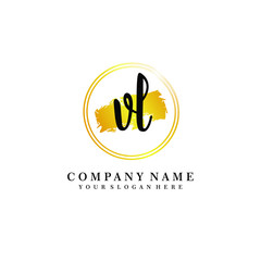 Initial VL handwriting logo, and brush circle template 