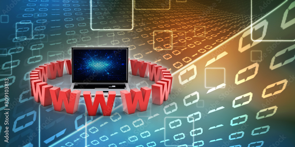 Poster 3d rendering padlock with www