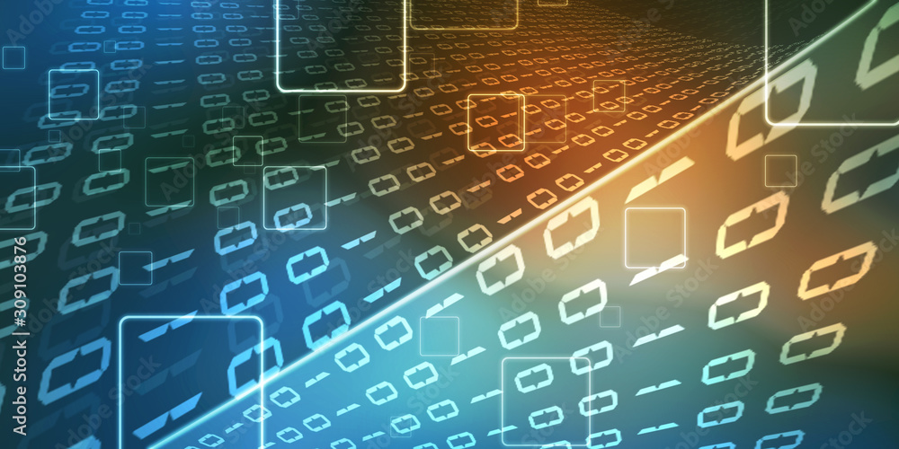 Poster 2d illustration abstract digital binary data on computer screen