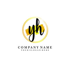 Initial YH handwriting logo, and brush circle template 