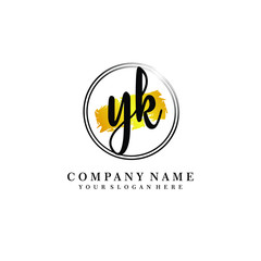 Initial YK handwriting logo, and brush circle template 