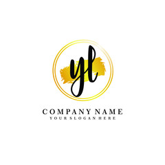 Fototapeta premium Initial YL handwriting logo, and brush circle template 