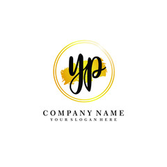 Fototapeta premium Initial YP handwriting logo, and brush circle template 