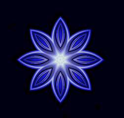 Blue fractal flower on a black background. Kaleidoscope