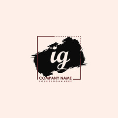 Initial letter IG handwriting logo template. with box lines, and brush inside