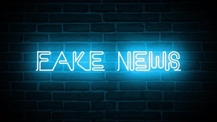 A video of a neon sign against a brick wall that reads: Fake News