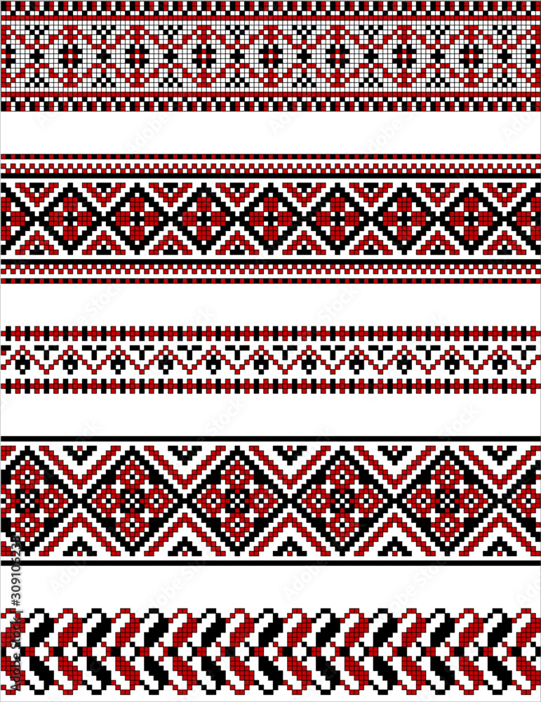 Poster vector pattern - a traditional repeating slavic pattern in the form of stripes from mosaics of red, 