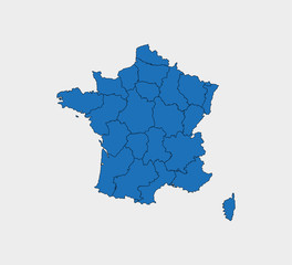 France map, states border map. Vector illustration.