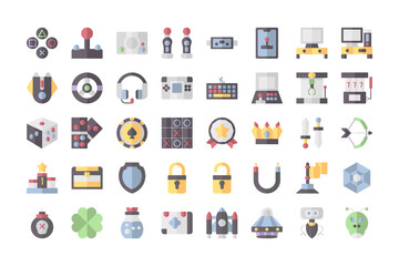 Icon collection of  Games in flat style. vector illustration and editable stroke. Isolated on white background.