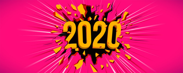 Happy New 2020 Year greeting card. Flyer, poster, invitation or banner for New Year's 2020 Eve Party celebration.