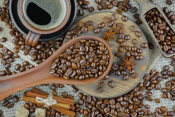 Black coffee on an old background in a cup