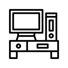 Icon desktop computer in outline style. vector illustration and editable stroke. Isolated on white background.