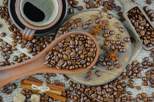 Black coffee on an old background in a cup