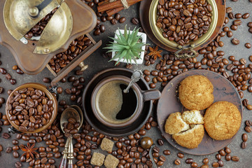 Black coffee beans on an old background