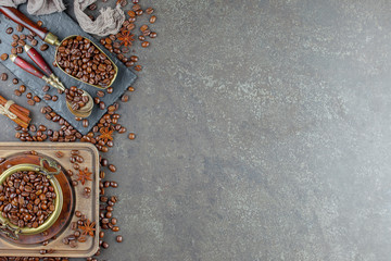 Black coffee beans on an old background