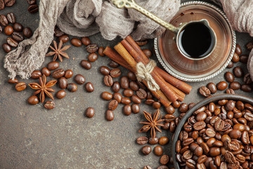 Black coffee on an old background in a cup