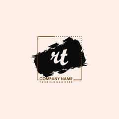 Initial letter RT handwriting logo template. with box lines, and brush inside