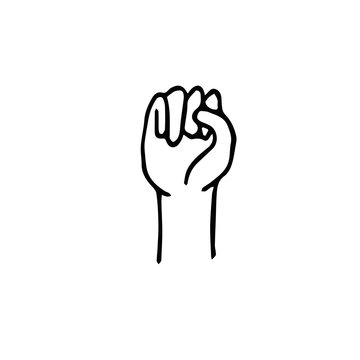 Fist Held Up - Symbol Of Feminism In A Hand Drawn Doodle Style. Hand