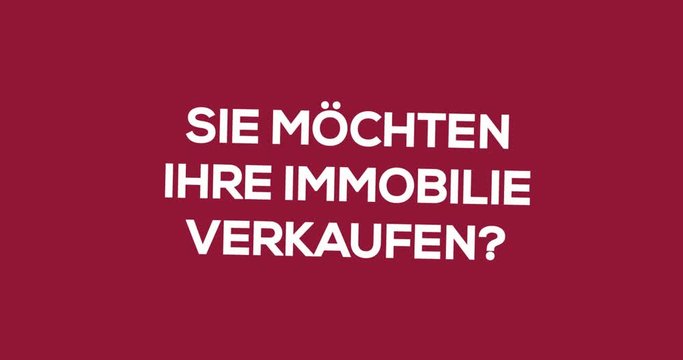 Immobilienmakler. Textanimation f&uuml;r Blog, Soziale Medien oder Website. Werbung/Marketing f&uuml;r Makler bei Verkauf einer Immobilie. Hintergrund rot