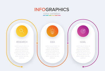 Concept of arrow business model with 3 successive steps. Three colorful graphic elements. Timeline design for brochure, presentation. Infographic design layout.
