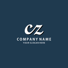 Initial CZ white color logo template  - obrazy, fototapety, plakaty