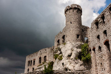 A medieval castle ruins on a stormy summer day