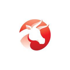 Bull Buffalo Horn Illustration Icon, Negative Space Logo Design