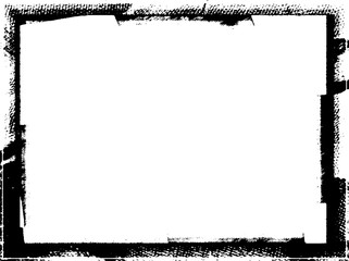 Black frame hand drawn on white background. Paint strokes with a dry brush
