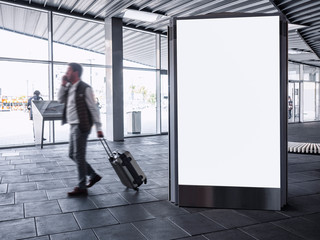 Mock up Banner light box Media Advertising in Train station with People traveling