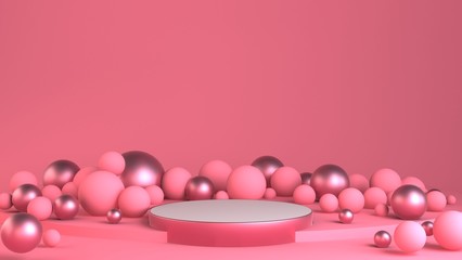 Rendered 3d floating pastel color geometric object, rose quartz color or copper texture ball, template for background