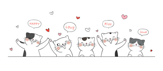 Draw banner of cat for Valentine's day.Love concept. © anchalee